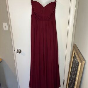 Never Worn! Jenny Yoo Strapless Burgundy Ruched Full Length Bridesmaid Dress